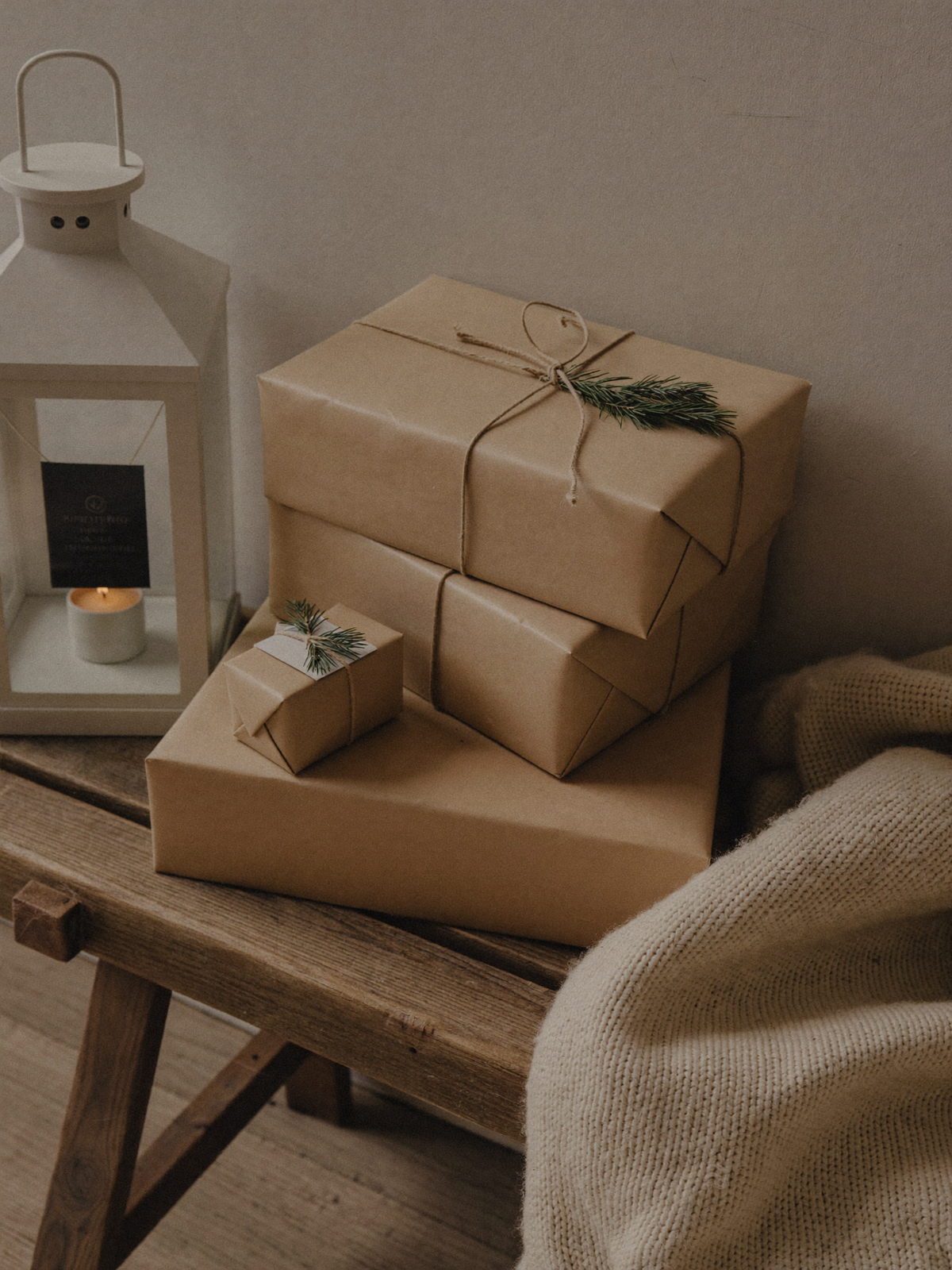 Gifts wrapped in kraft paper