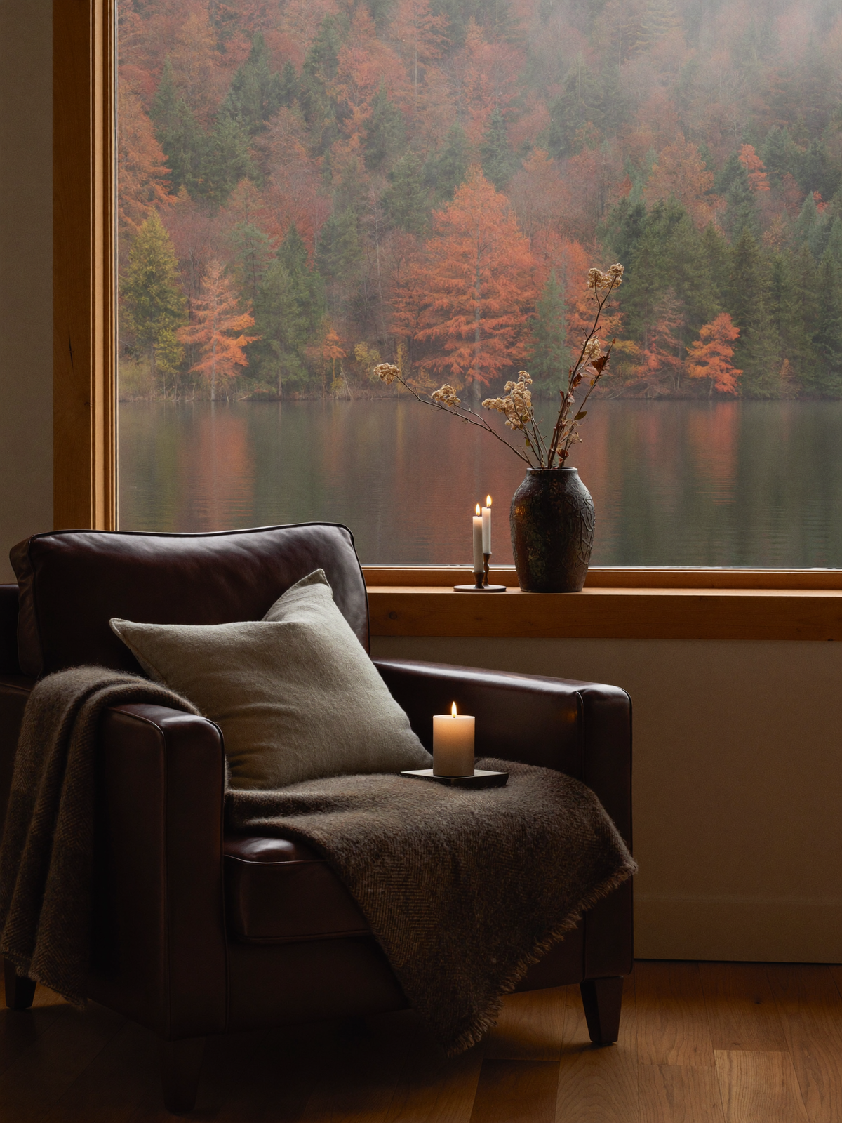 Cabin living room in autumn