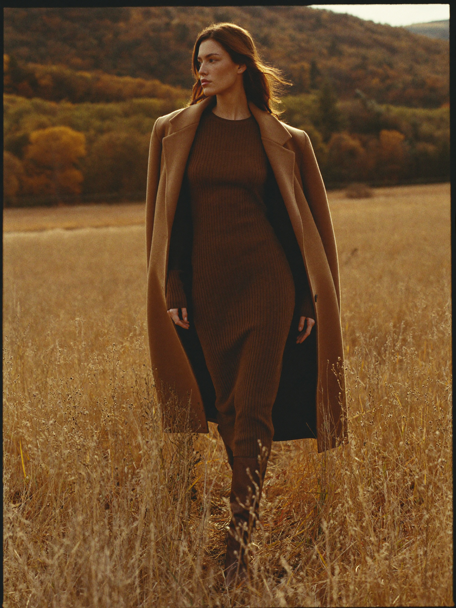 Knit midi dress in a golden meadow